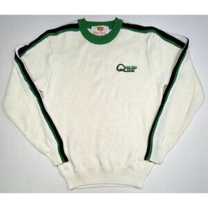 VTG KING SPORTS Mens XL Quaker State Racing Striped Sleeve Ivory SWEATER EUC